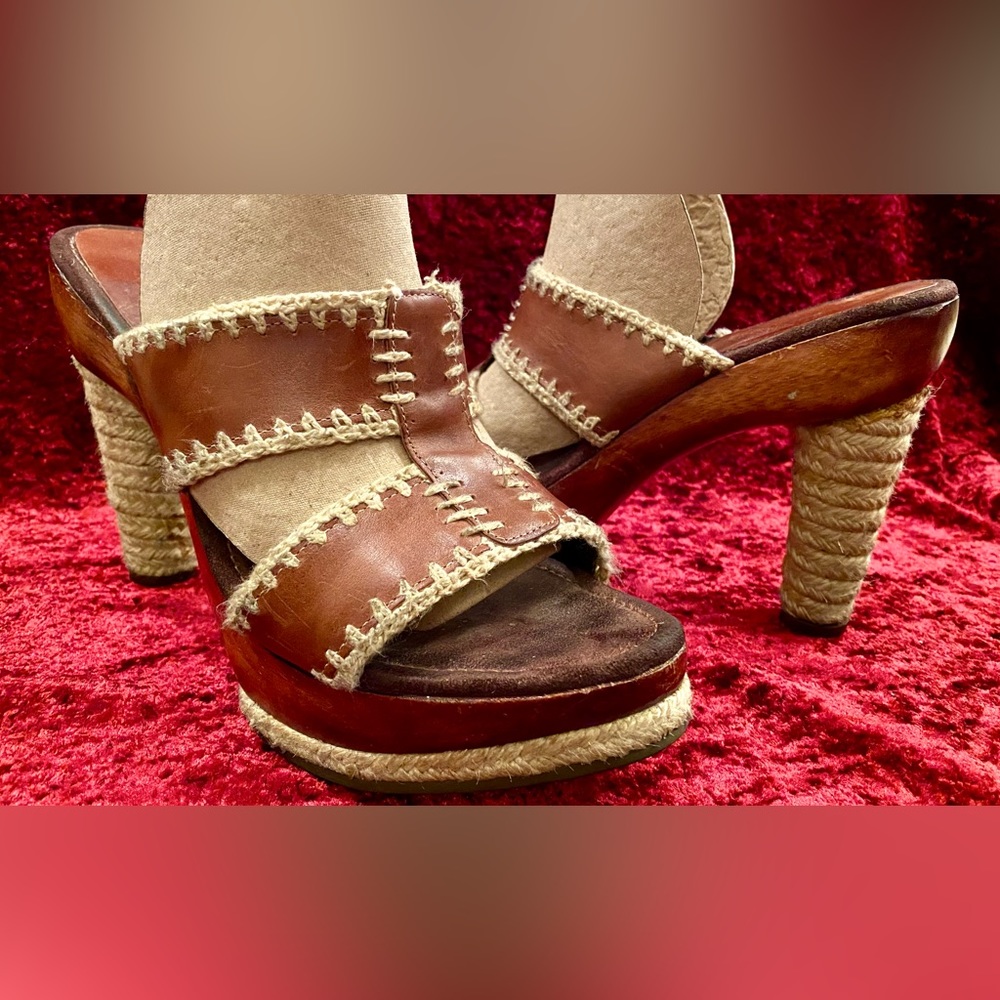 MATISSE Jute Leather Wood Platform Heels Size 10
